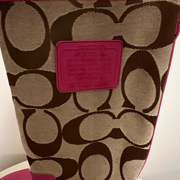 Vintage Coach Pink and Classic Brown Monogram Cloth Pattern Rainboots - Size 8M - Picture 4 of 7